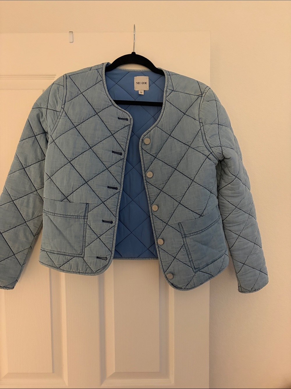 NIC+ZOE Sky Blue Quilted Diamond-Stitch Jacket